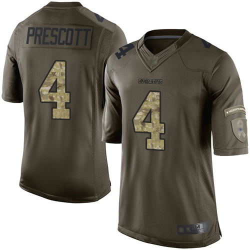 Men Dallas Cowboys Limited Green Dak Prescott #4 Salute to Service NFL Jersey